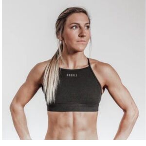 NOBULL Black Heather High Neck Sports Bra with Cross-Back Design